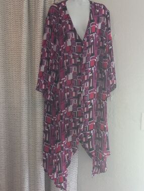 Russell Kemp New Your Ceometric Print Open Kimono - Fuchsia & Black